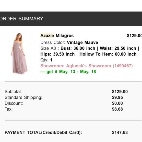 Size A8 Azazie Milagros strapless Bridesmaid dress in Vintage Mauve - worn once! - Picture 4 of 4